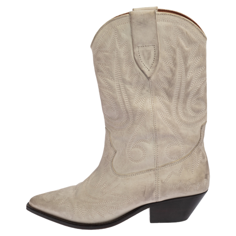 

Isabel Marant Cream Duerto Embroidered Leather Boots Size