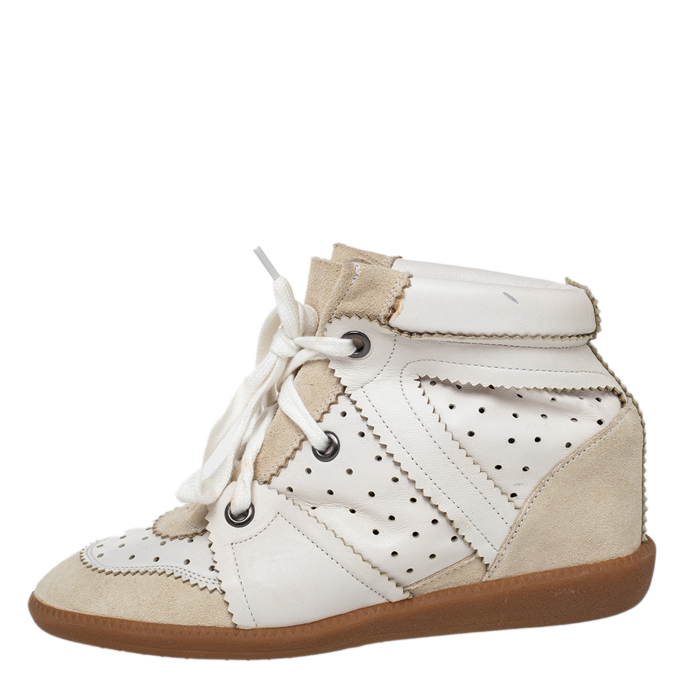 

Isabel Marant White/Grey Leather And Suede Bobby Wedge Sneakers Size