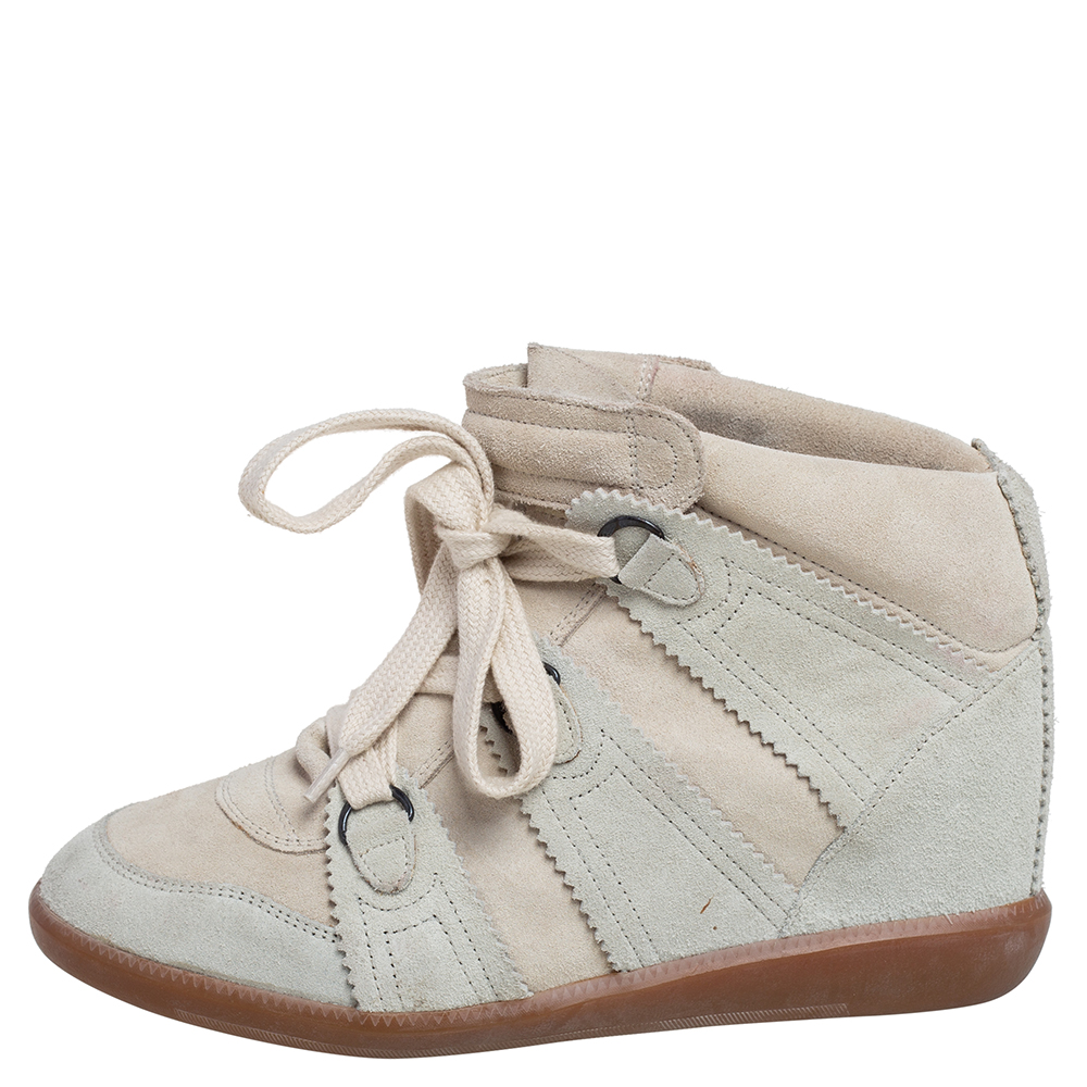 

Isabel Marant Pale Green/Beige Suede Bobby Strap Wedge Sneakers Size