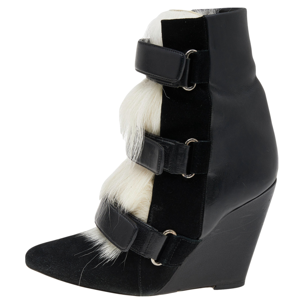 

Isabel Marant Black/White Suede, Leather, And Pony Hair Scarlet Wedge Boots Size