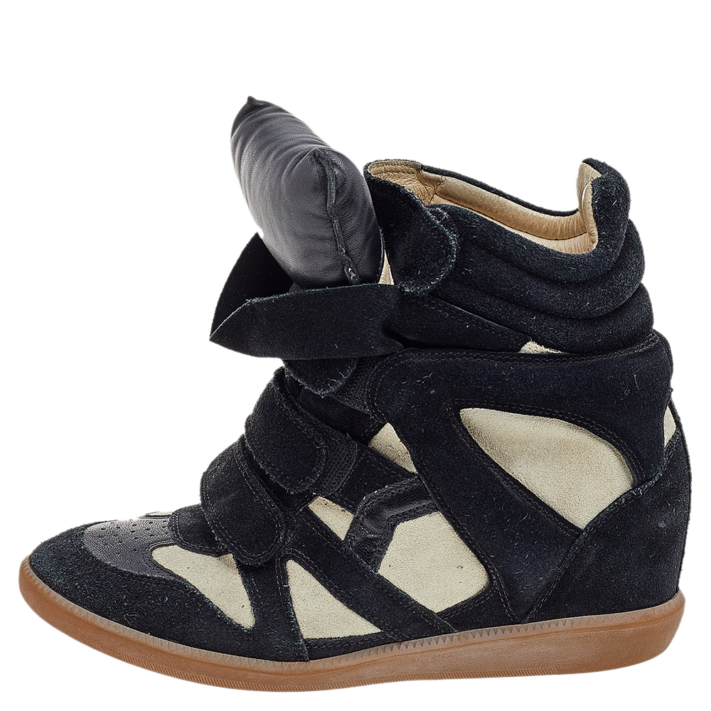 

Isabel Marant Black/Beige Suede and Leather Bekett Wedge Sneakers Size