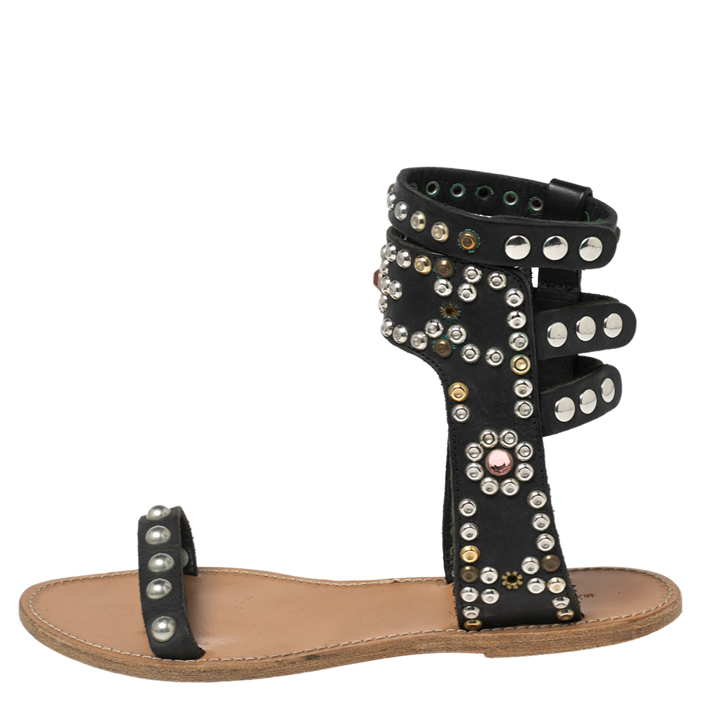 

Isabel Marant Black Leather Studded Gladiator Sandals Size