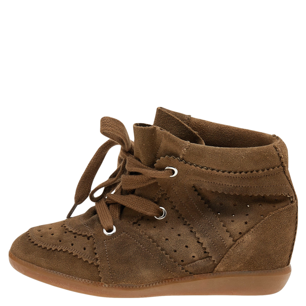 

Isabel Marant Brown Suede Leather Bobby Wedge Lace Up Sneakers Size