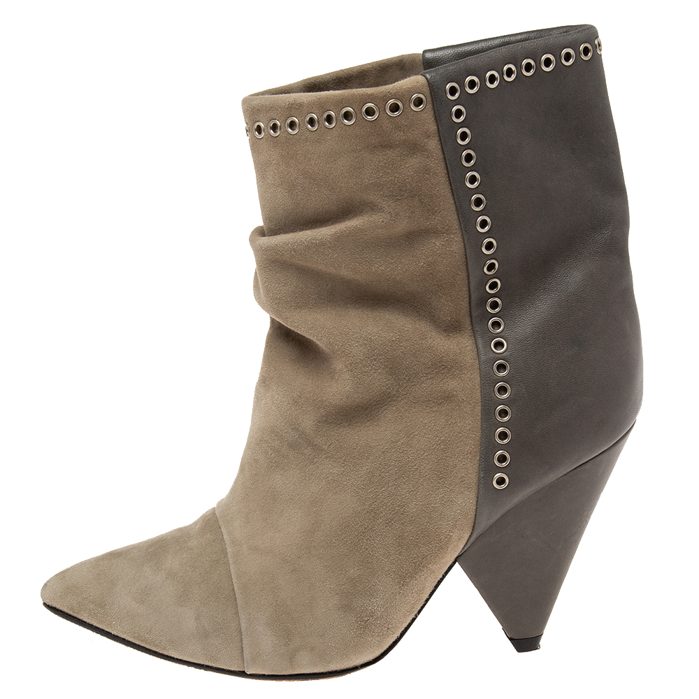 

Isabel Marant Two-Tone Suede and Leather Lance Ankle Boots Size, Grey