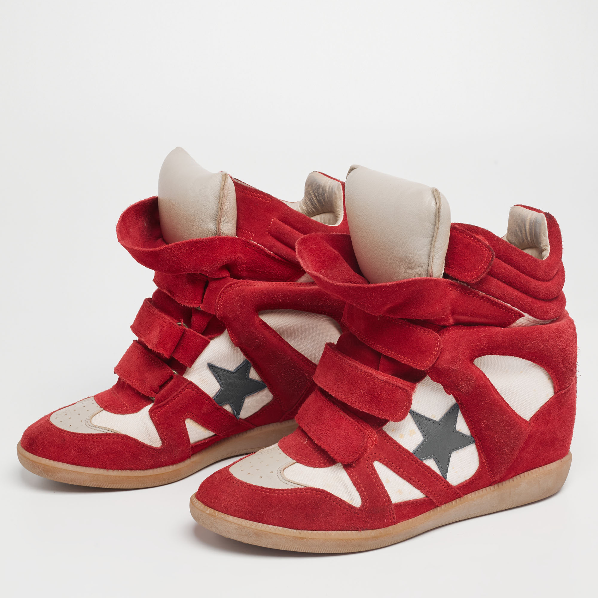 

Isabel Marant Red/Cream Suede And Canvas Bekett Wedge High Top Sneaker Size