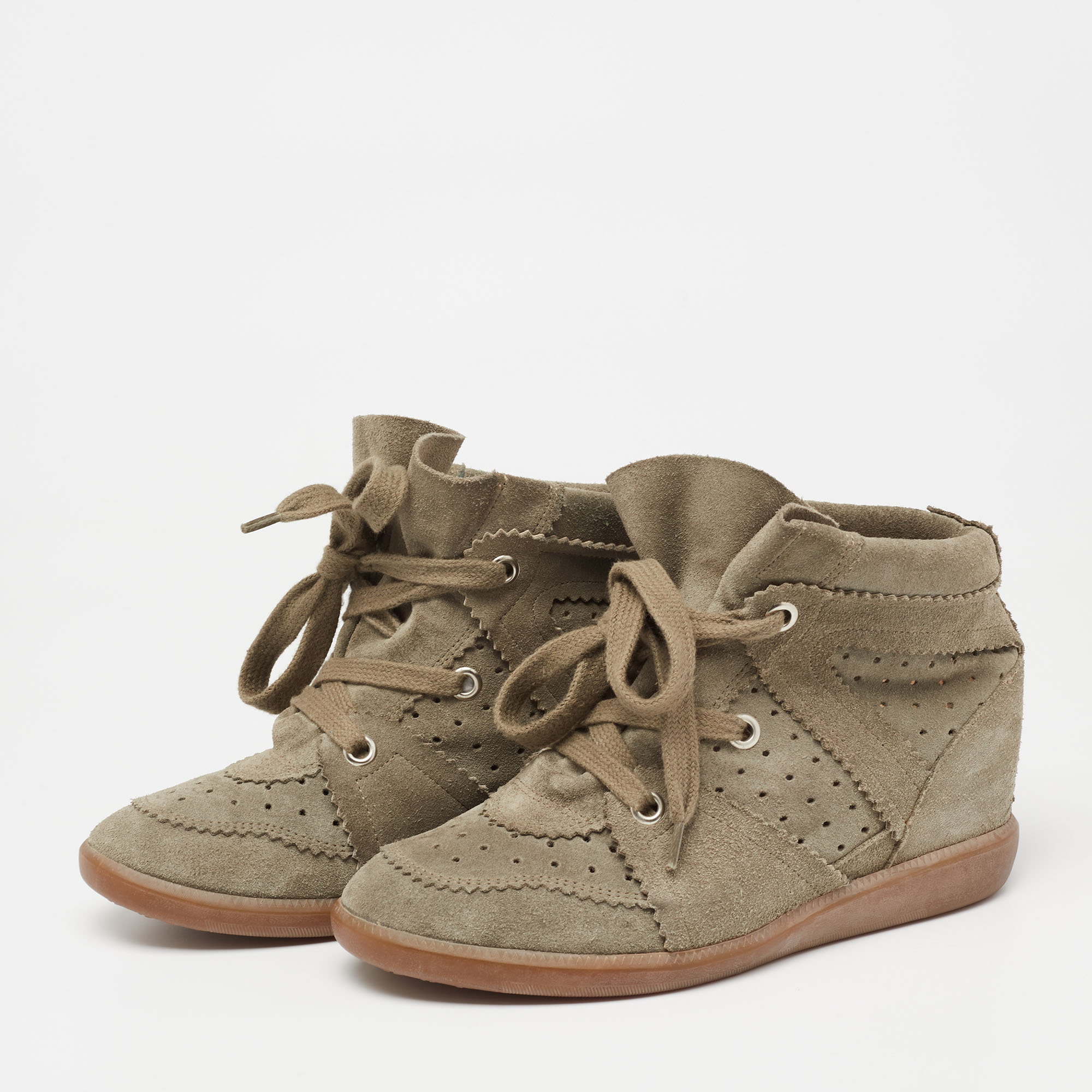 

Isabel Marant Olive Green Suede Bobby Wedge Sneakers Size