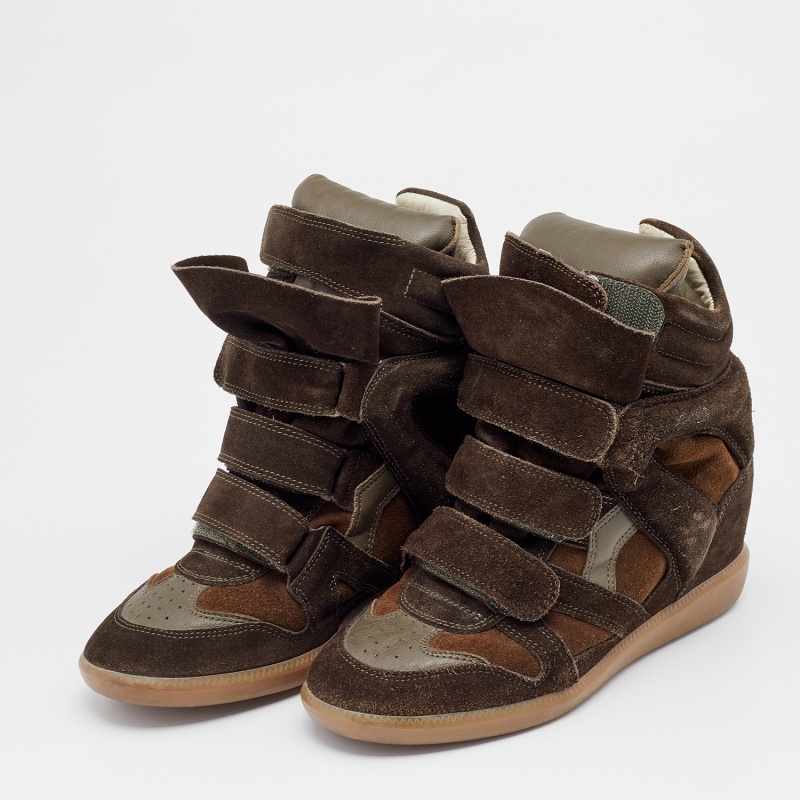 

Isabel Marant Brown Suede And Leather Bekett Wedge High Top Sneakers Size
