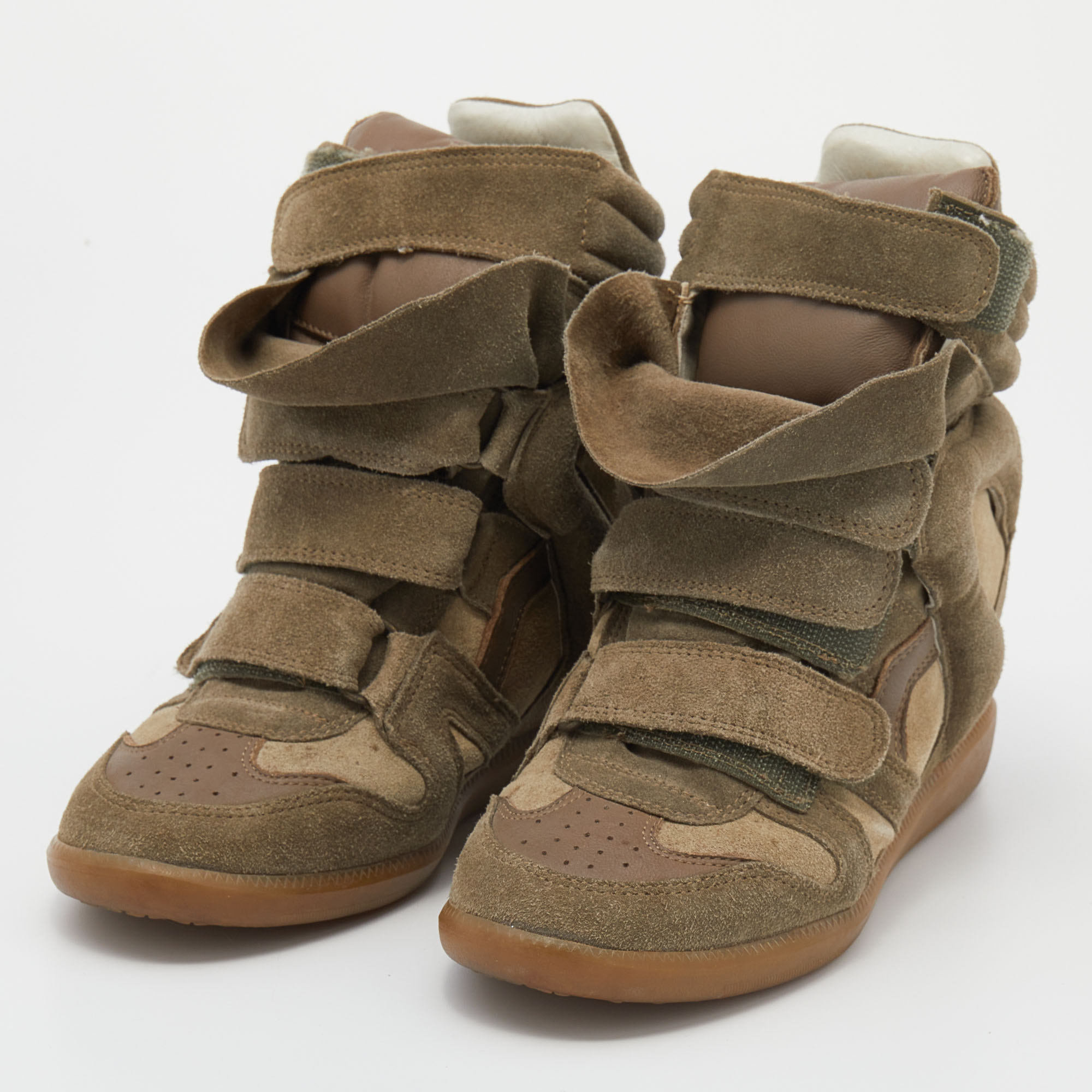 

Isabel Marant Olive Green/Brown Suede And Leather Bekett Wedge High Top Sneakers Size