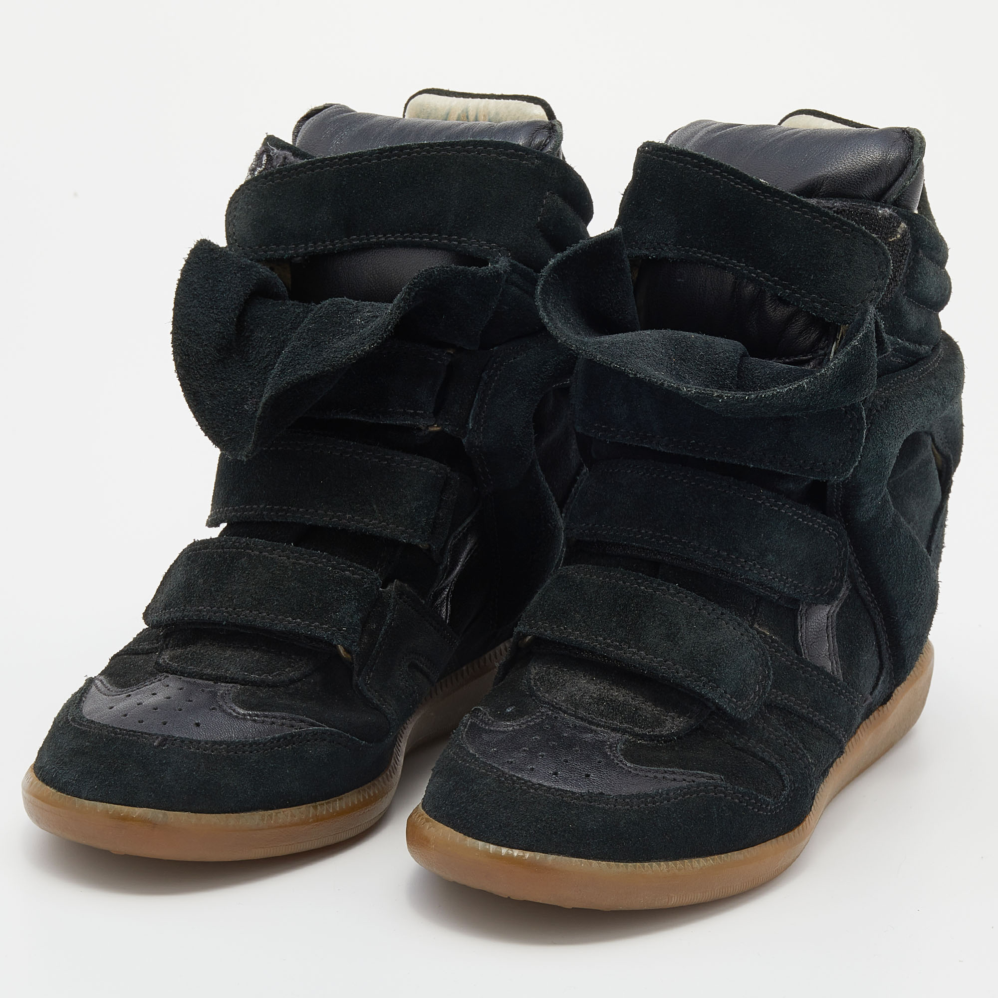 

Isabel Marant Black/Dark Green Suede And Leather Beckett Wedge High Top Sneakers Size