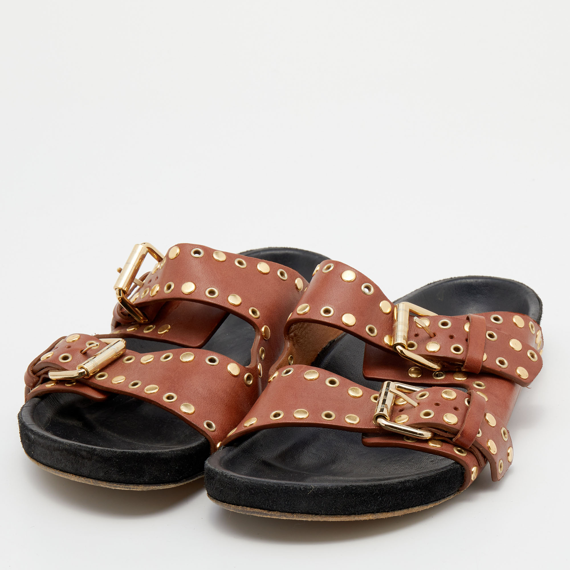 

Isabel Marant Brown Leather Buckle Detail Flats Size