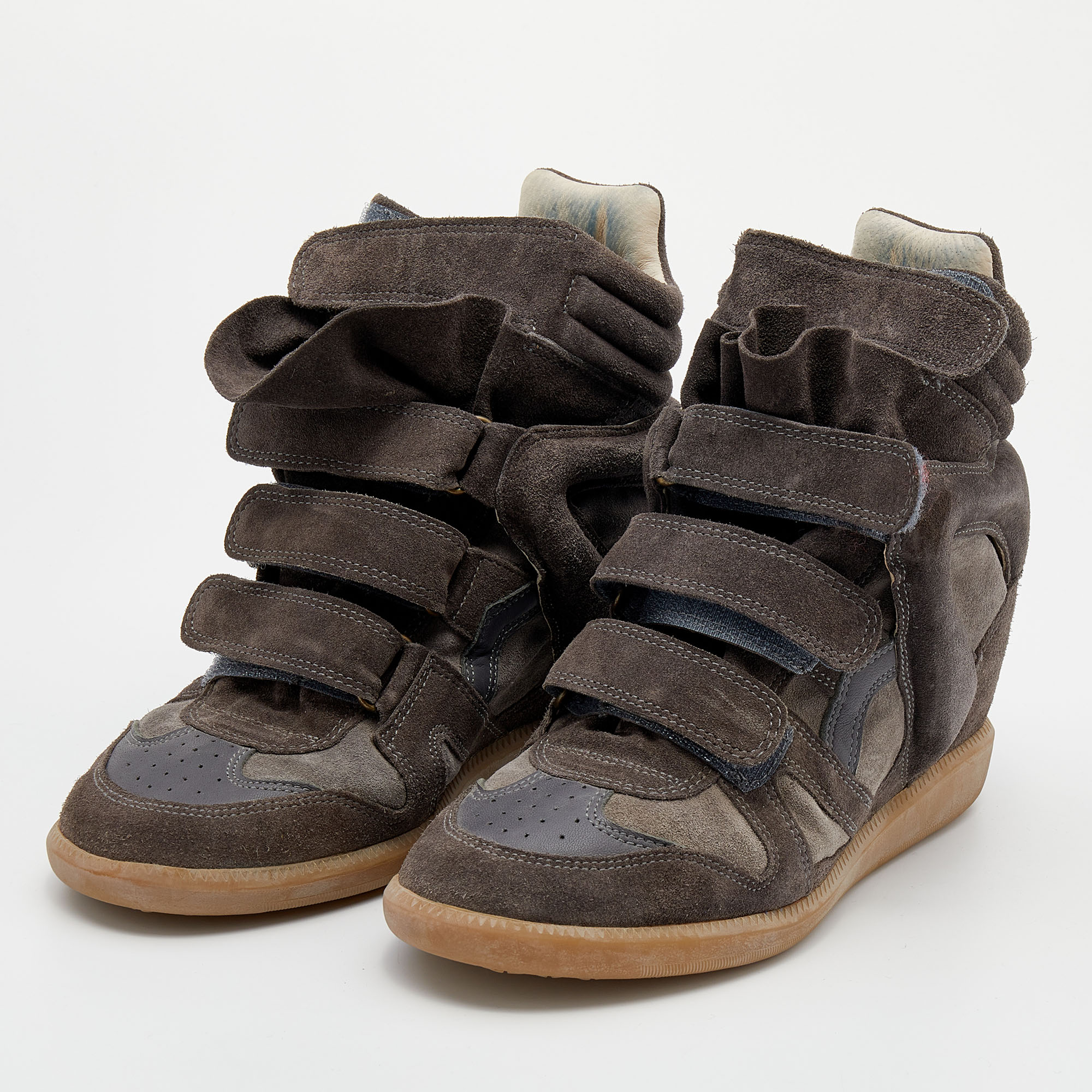 

Isabel Marant Grey/Brown Suede And Leather Bekett Wedge Sneakers Size
