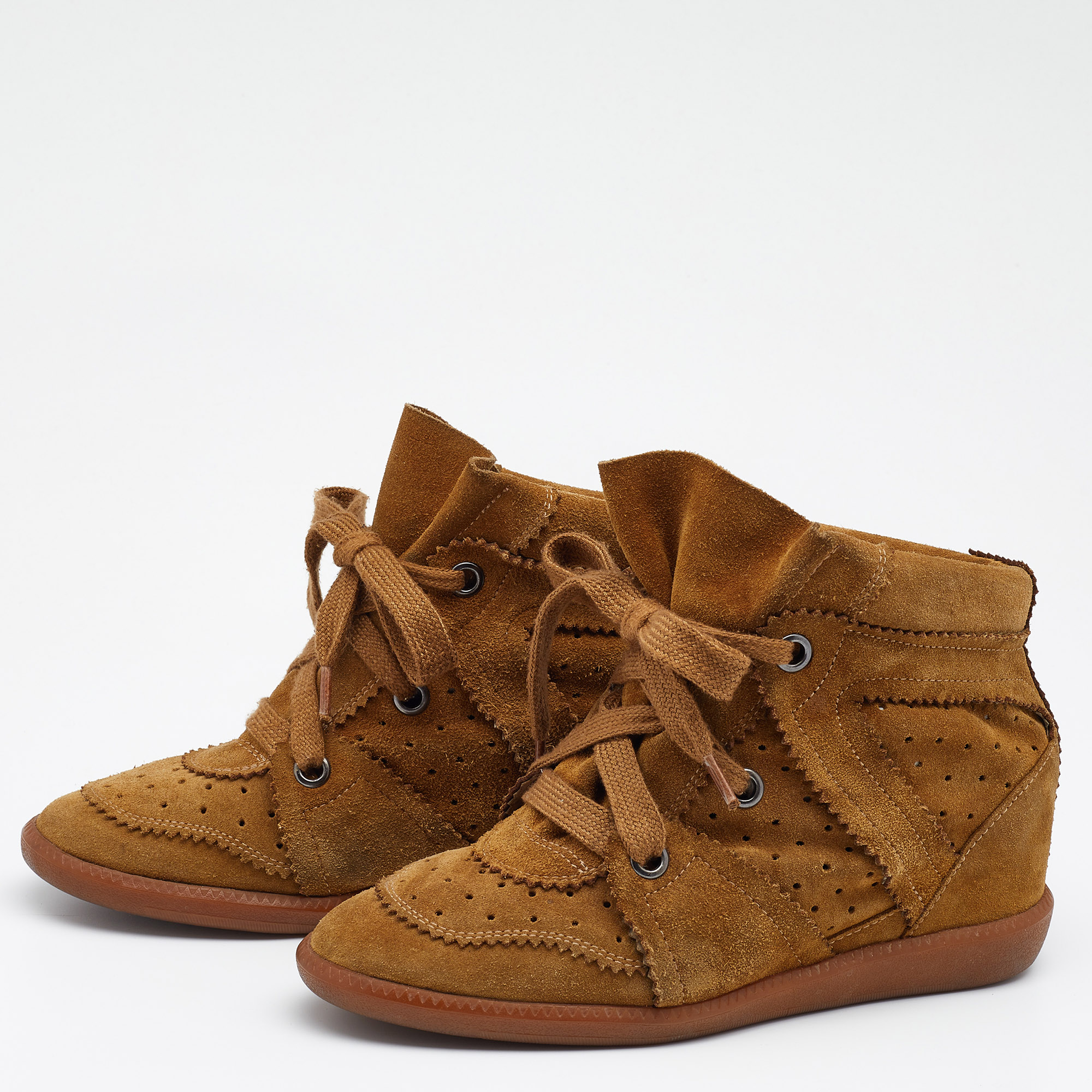 

Isabel Marant Brown Perforated Suede Wedge Sneakers Size