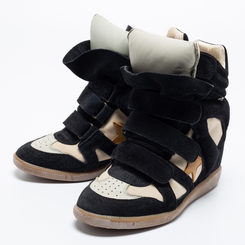 

Isabel Marant Beige/Black Canvas And Suede Beckett Wedge Sneakers Size