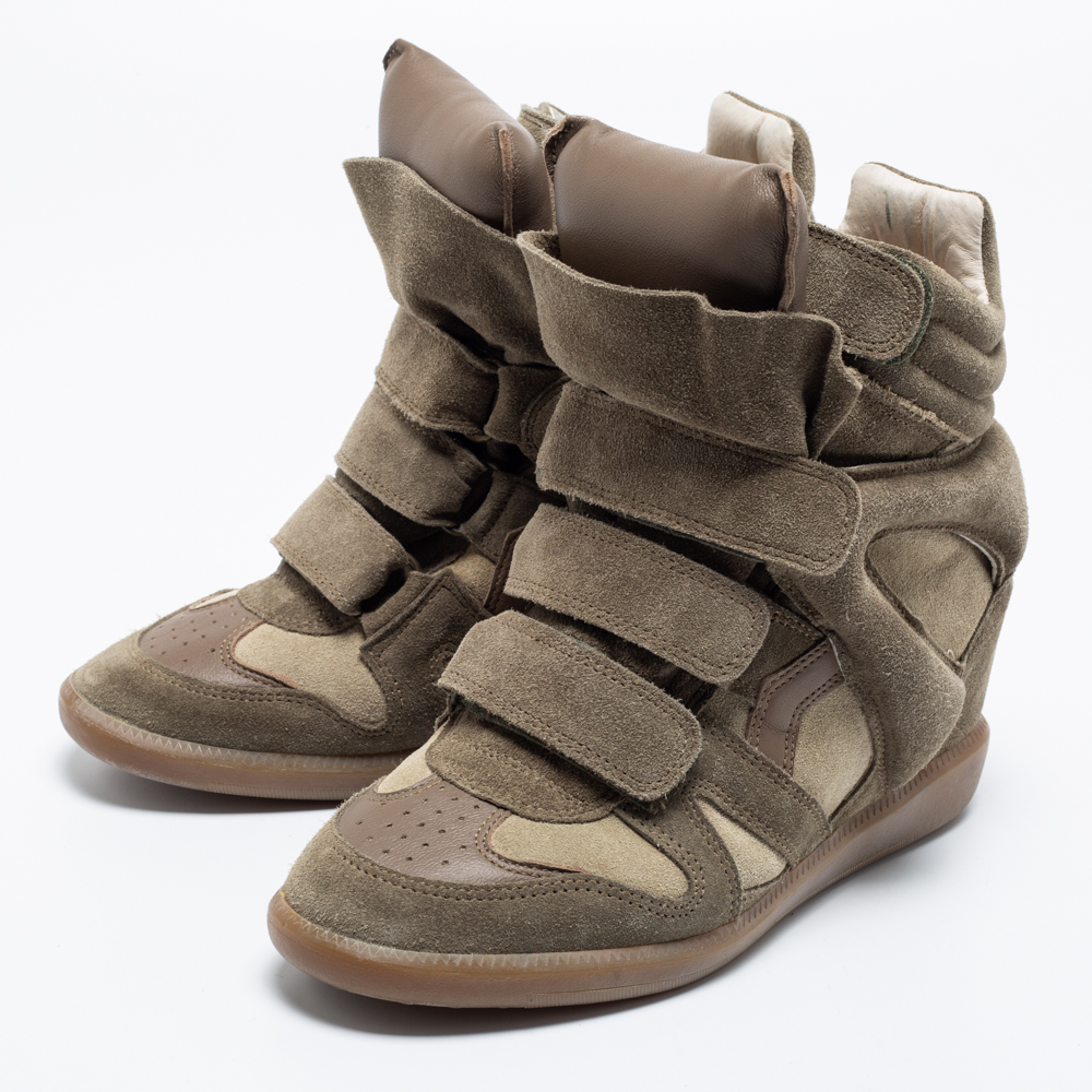 

Isabel Marant Olive Green/Brown Suede and Leather Bekett Wedge High-Top Sneakers Size