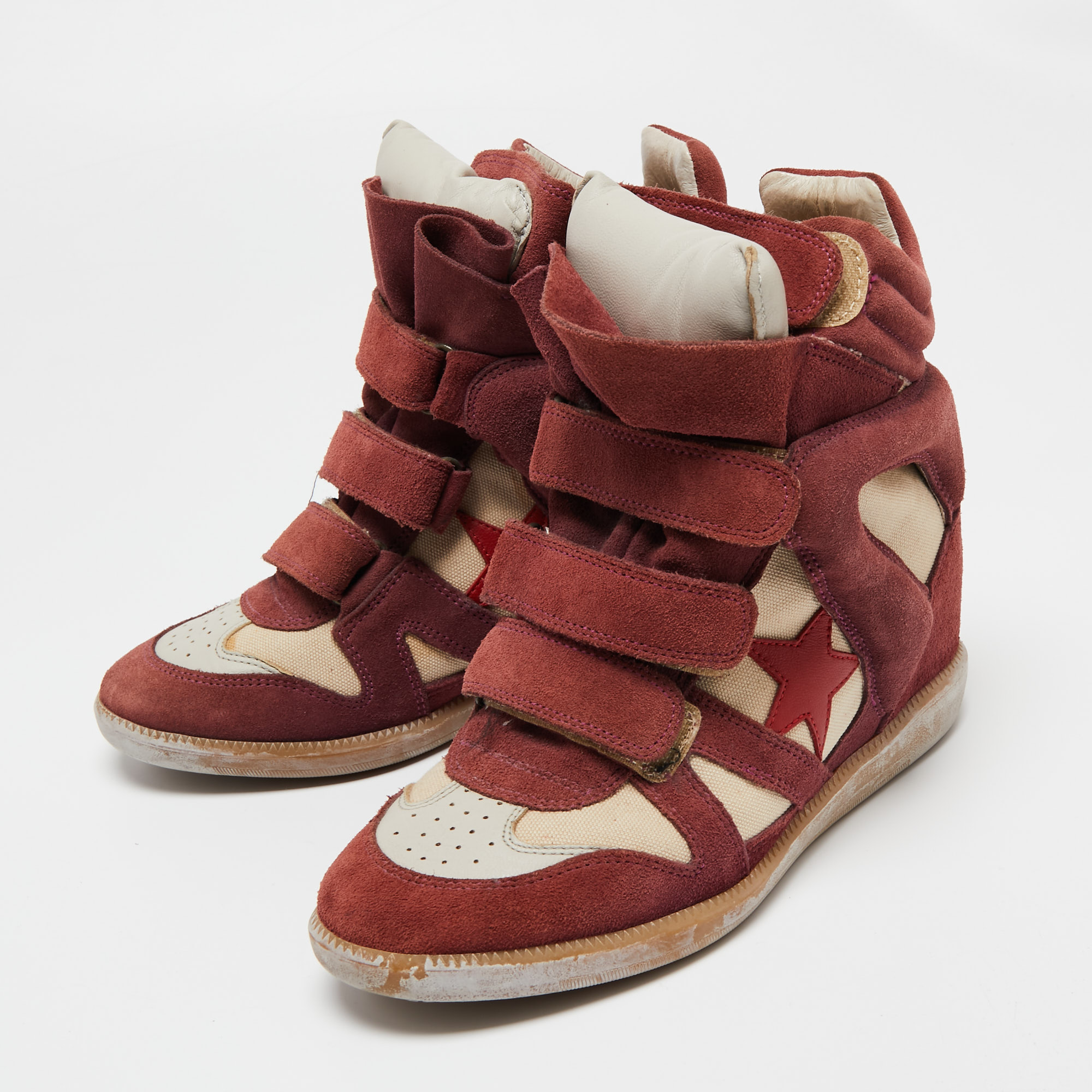 

Isabel Marant Brown/Burgundy Suede And Leather Bekett Wedge Sneakers Size