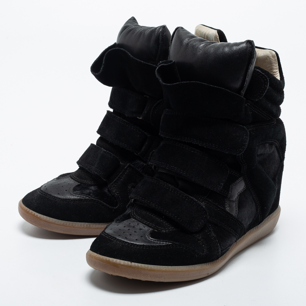 

Isabel Marant Black Suede and Leather Bekett Wedge High Top Sneakers Size