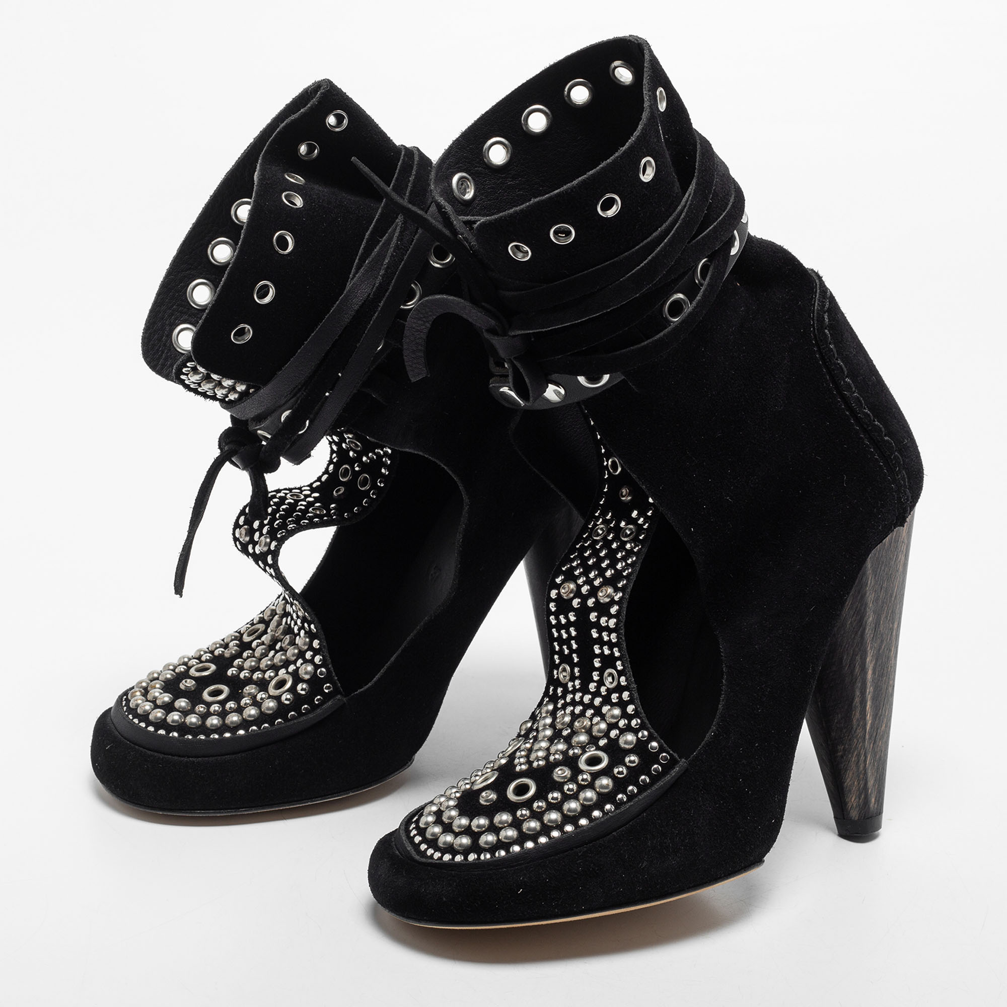 

Isabel Marant Black Suede Mossa Studded Cutout Ankle Boots Size