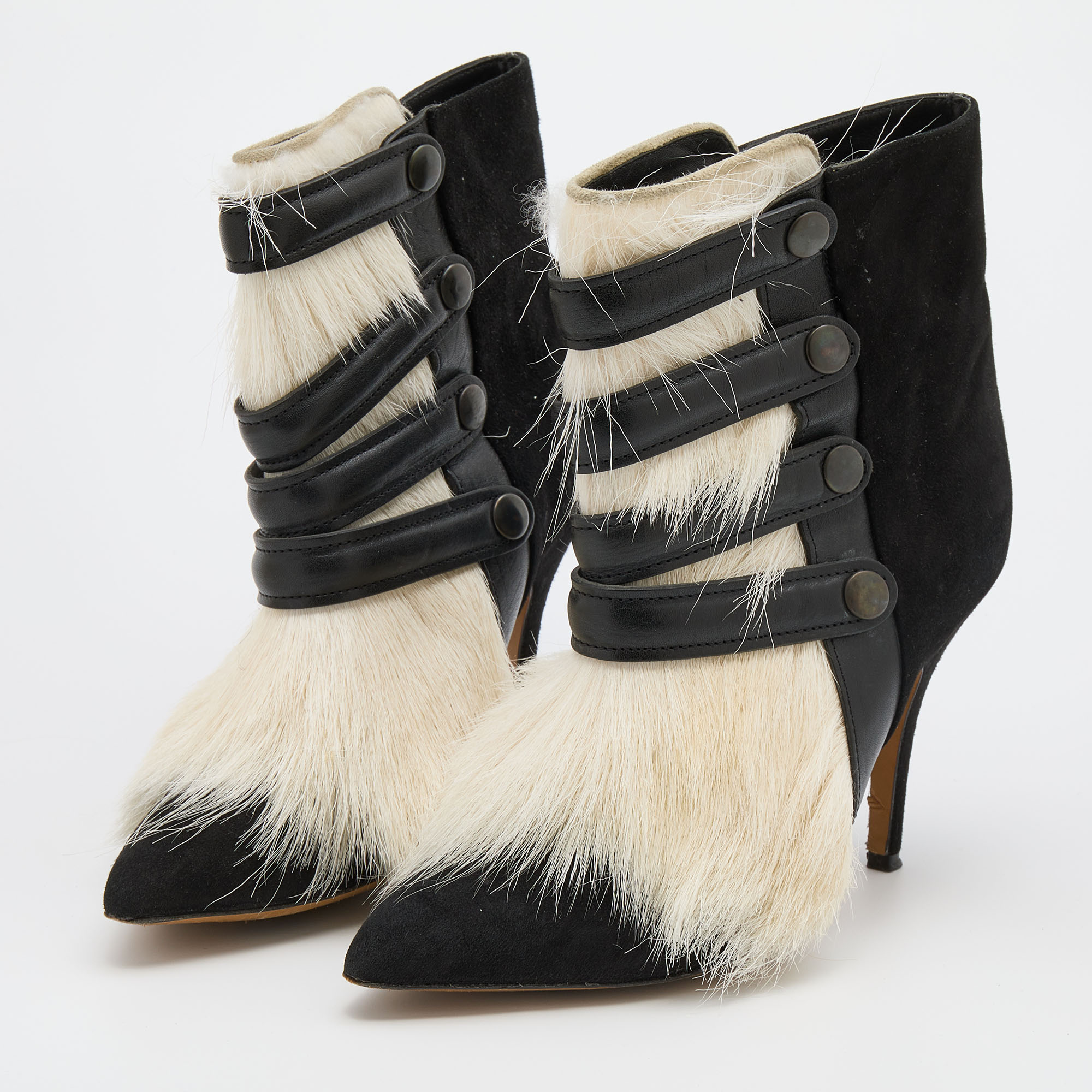 

Isabel Marant Black/White Suede and Fur Pierce Tacy Ankle Booties Size