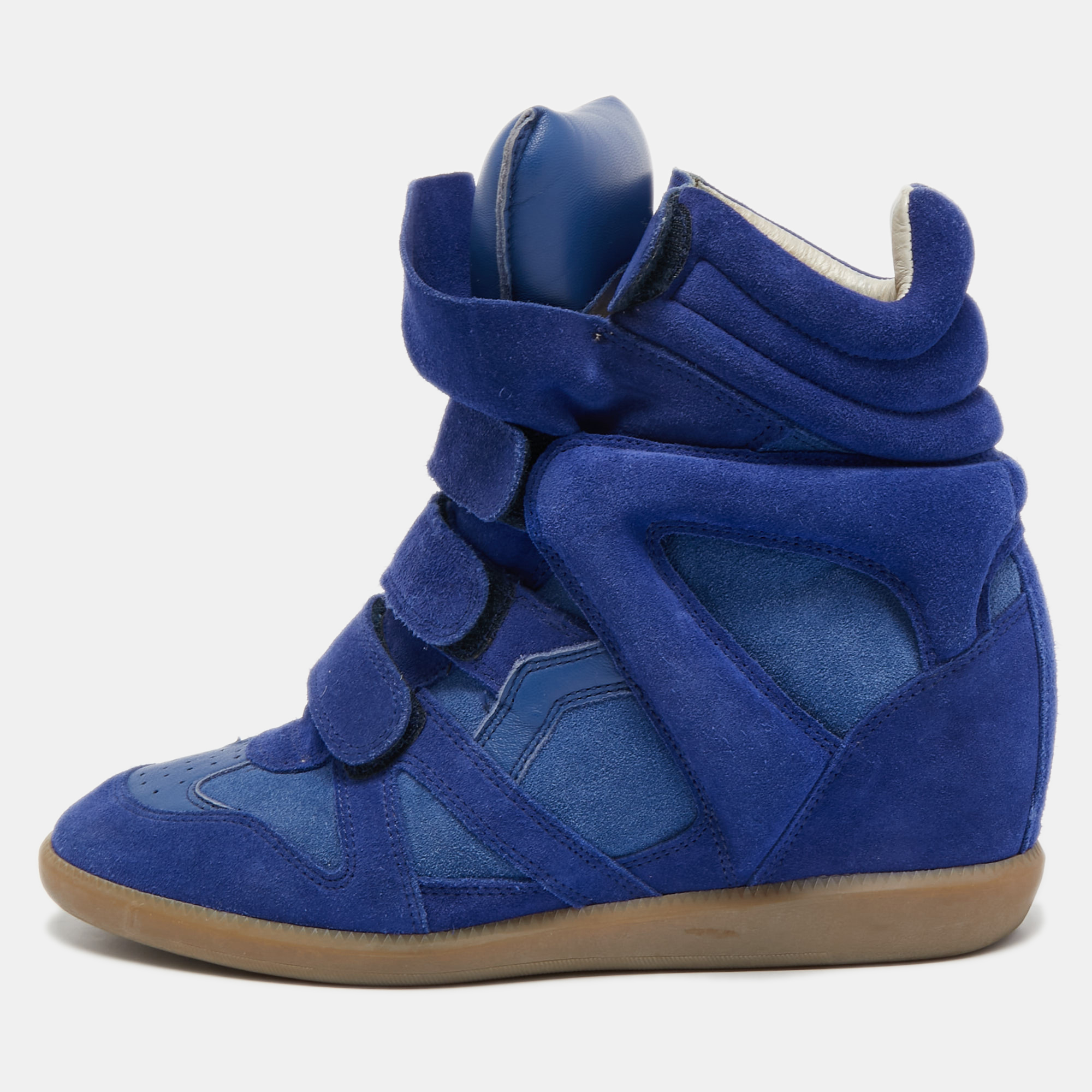 Pre-owned Isabel Marant Blue Suede And Leather Beckett Wedge Sneakers Size 39