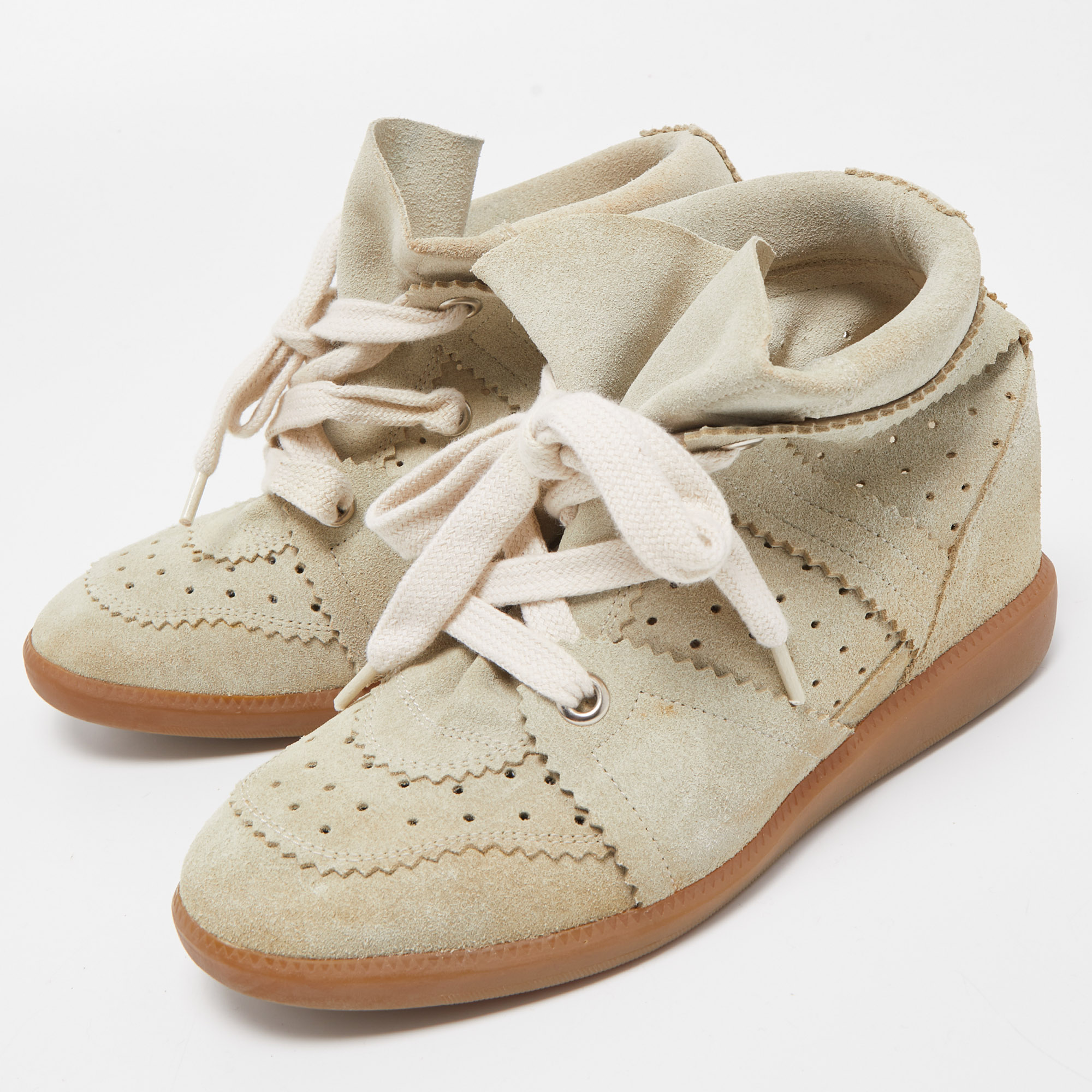 

Isabel Marant Beige Suede Bekett Wedge High Top Sneakers Size