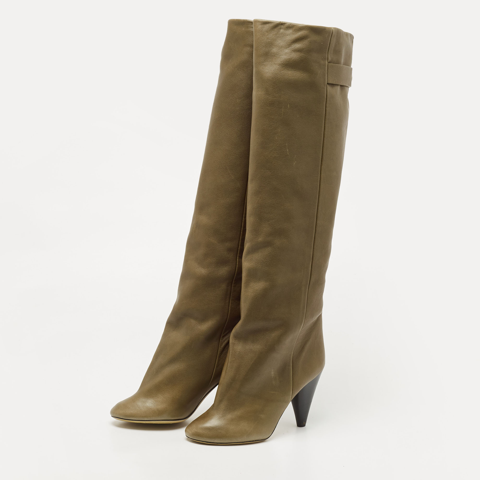 

Isabel Marant Olive Green Leather Knee Length Boots Size