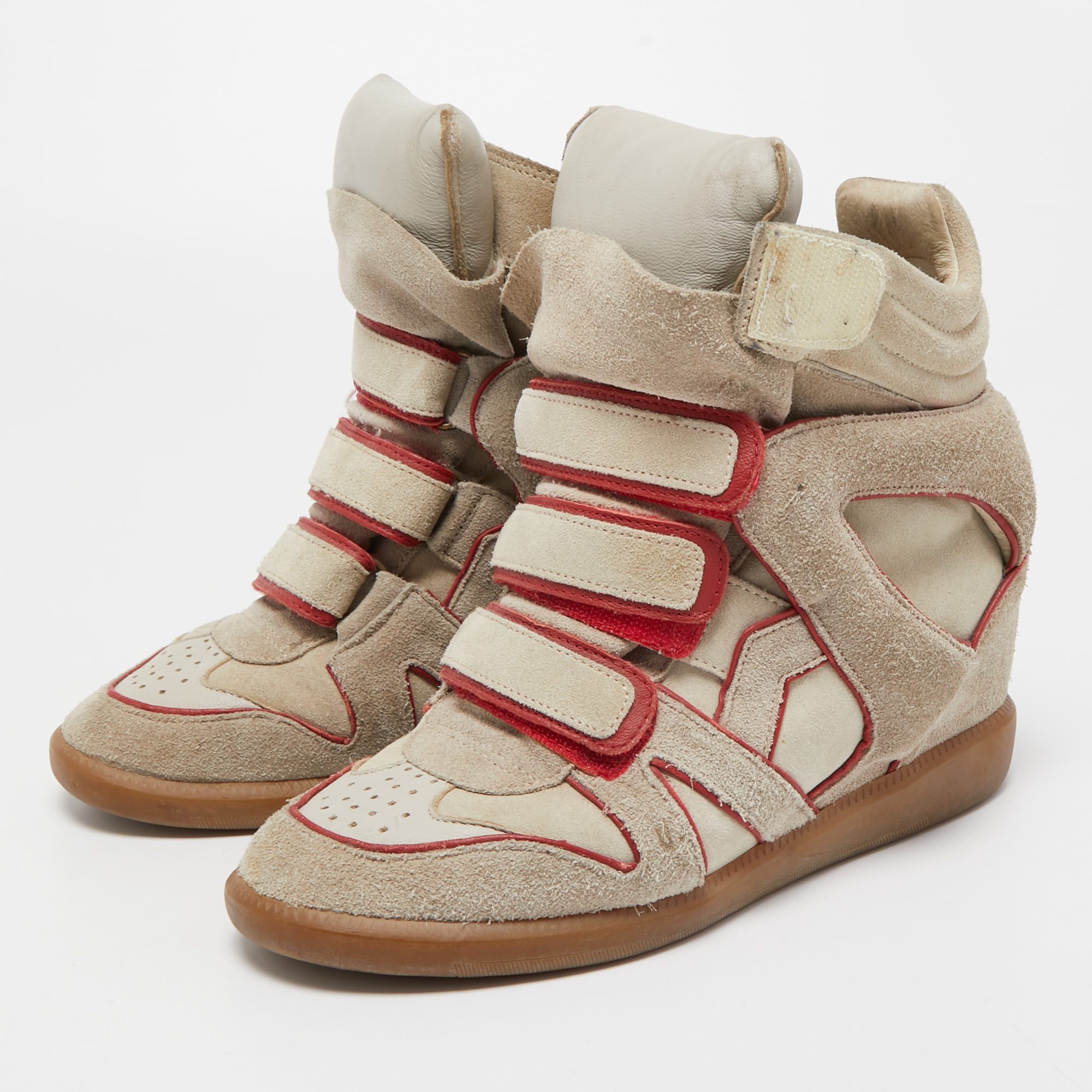 

Isabel Marant Grey/Red Suede Bekett Wedge Sneakers Size