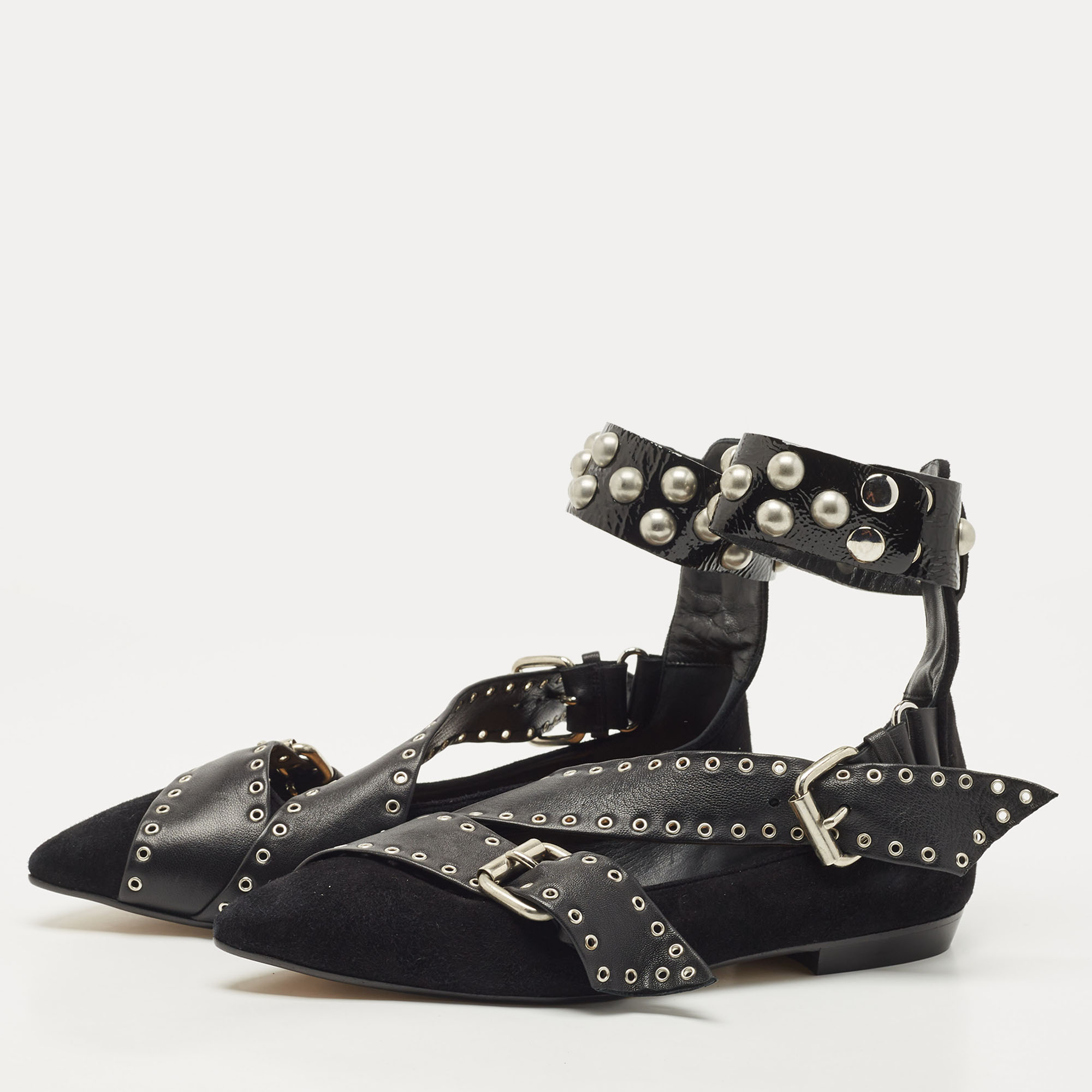 

Isabel Marant Black Leather and Velvet Eyelet Ballet Flats Size