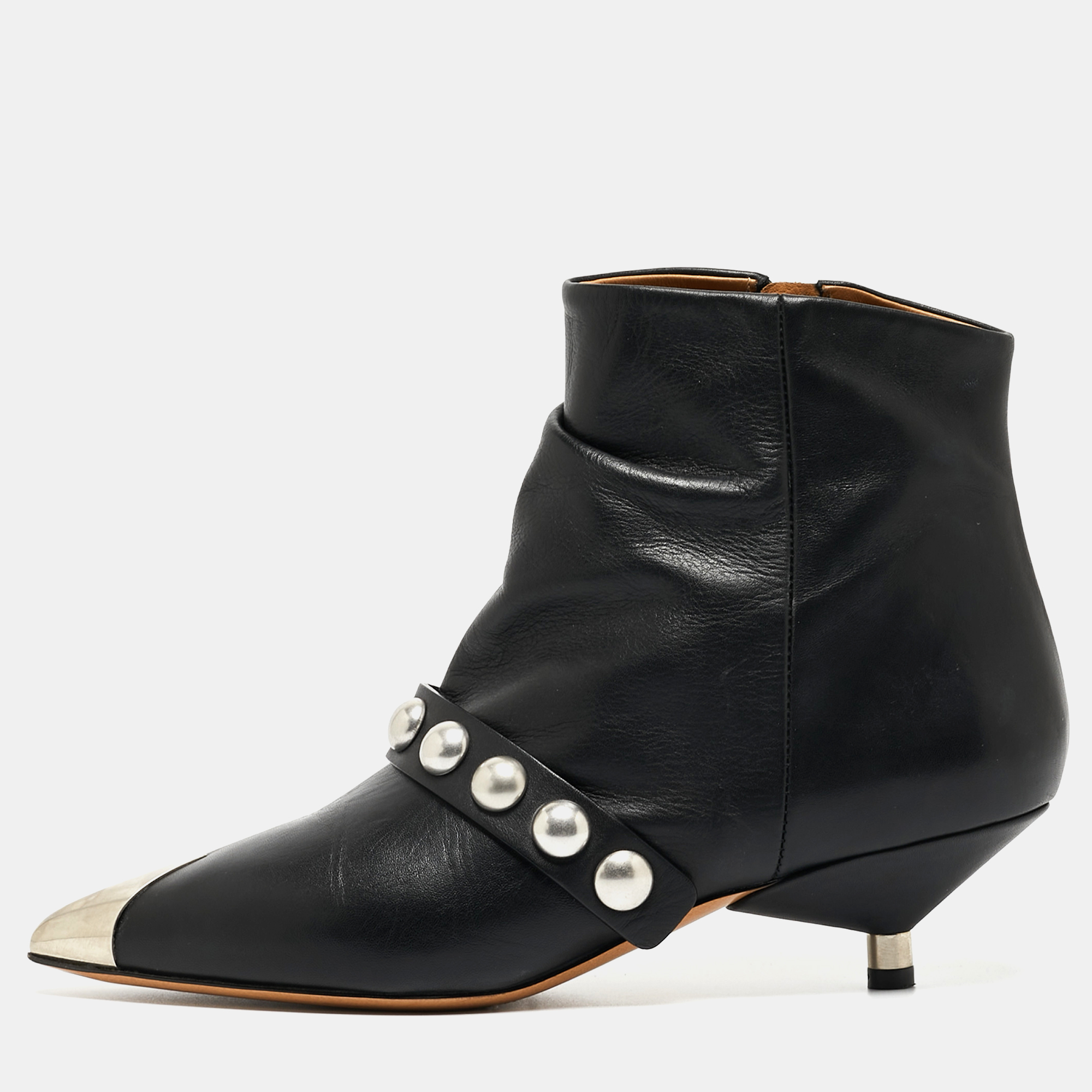 Pre-owned Isabel Marant Black Leather Embellished Ankle Boots Size 37