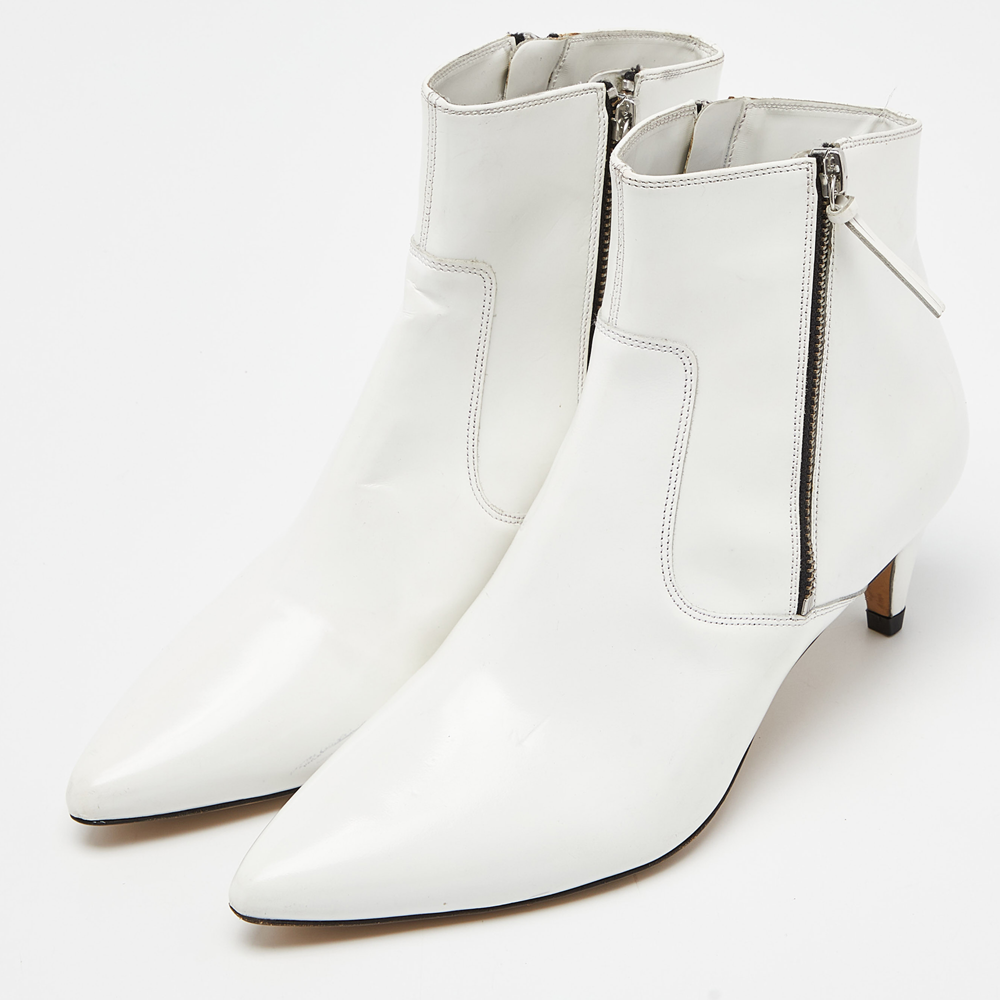 

Isabel Marant White Glossy Leather Deby Ankle Boots Size