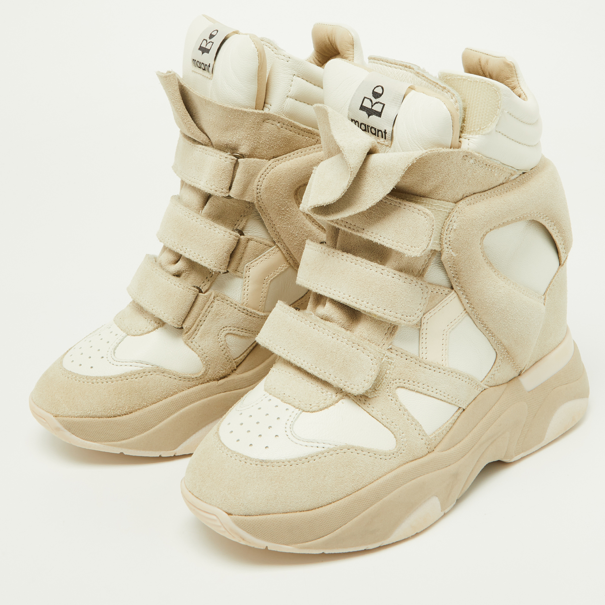 

Isabel Marant Beige/Off White Leather and Suede High Top Wedge Sneakers Size