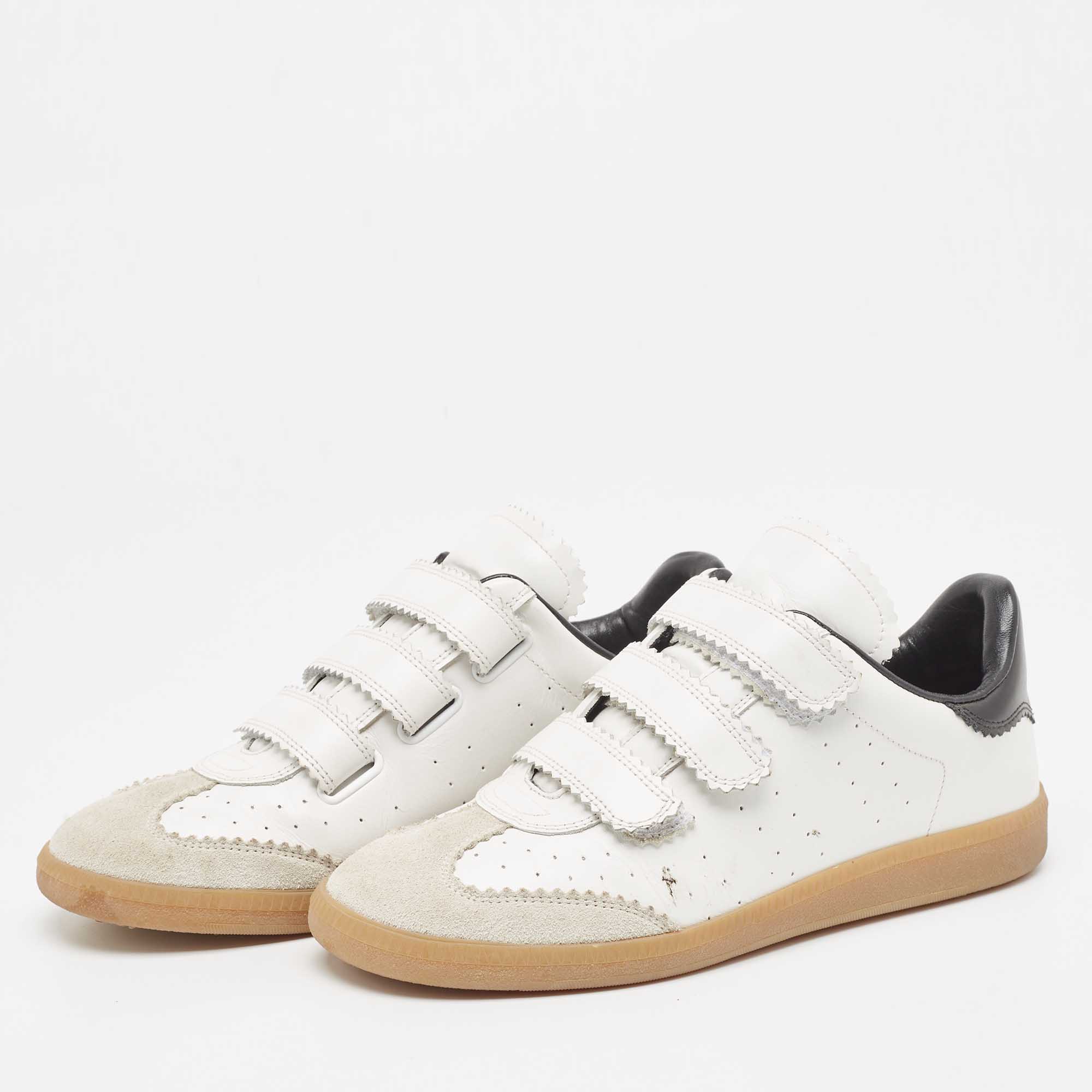 

Isabel Marant White/Black Leather and Suede Beth Velcro Low Top Sneakers Size