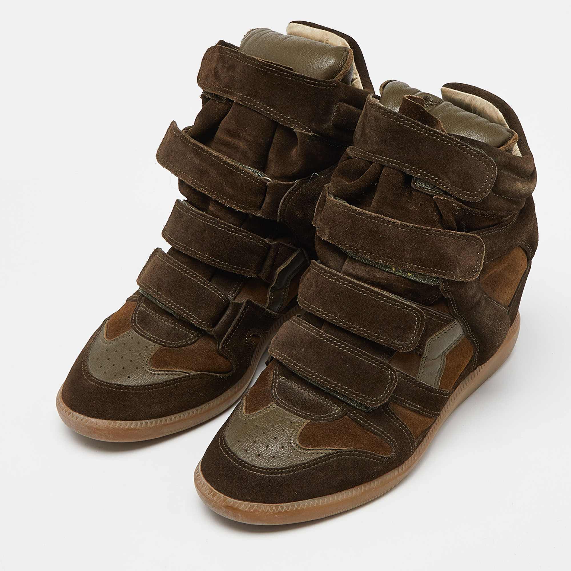 

Isabel Marant Green/Brown Suede and Leather Wadge Sneakers Size