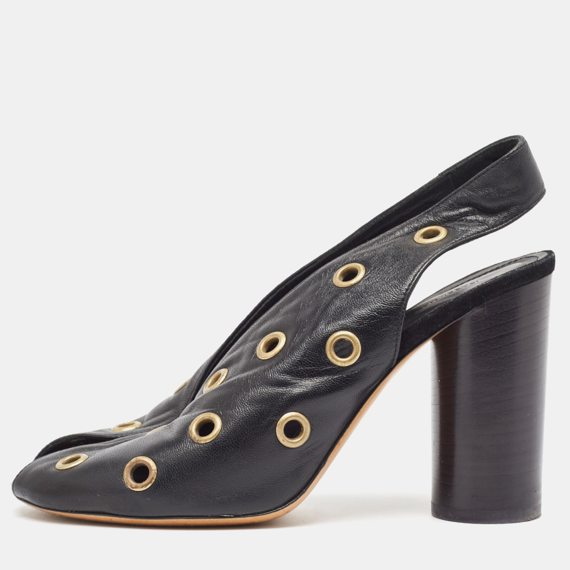 Pre-owned Isabel Marant Black Leather Embellished Slingback Sandals Size 37