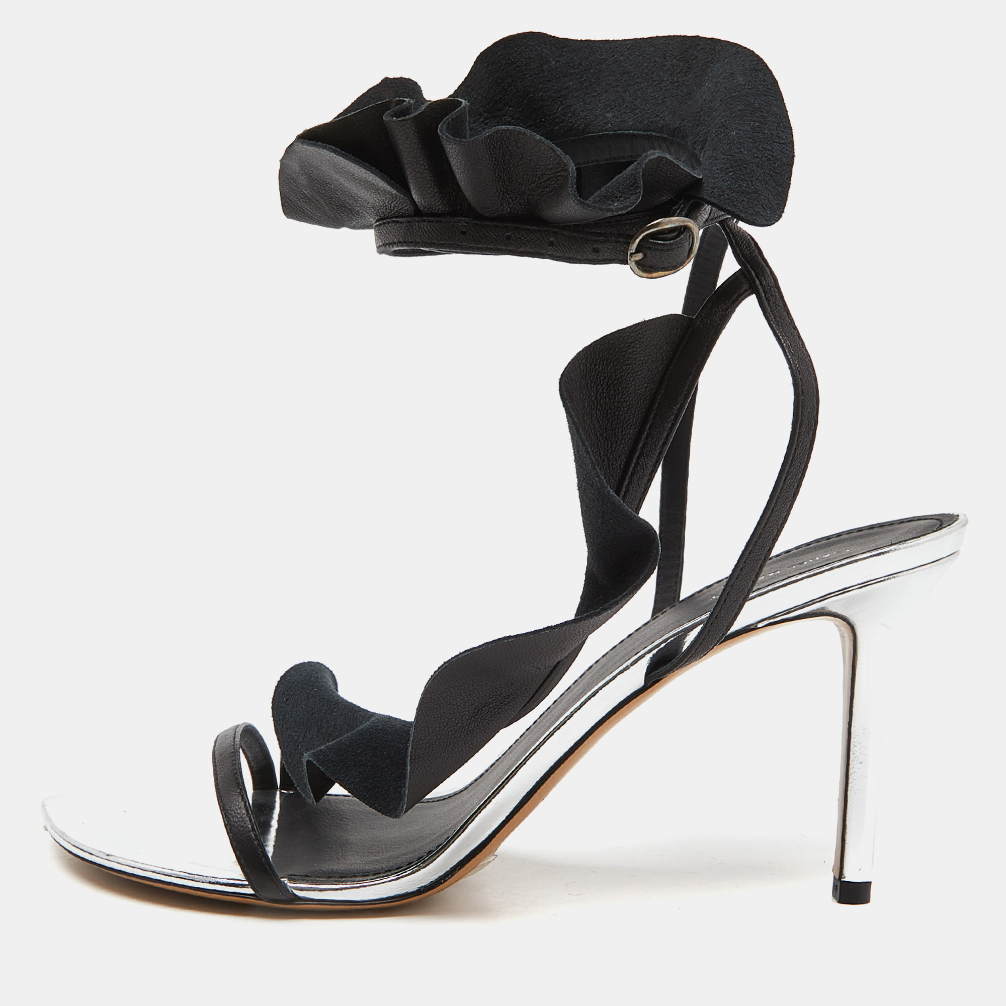 

Isabel Marant Black/Silver Leather Aseta Ankle Strap Sandals Size