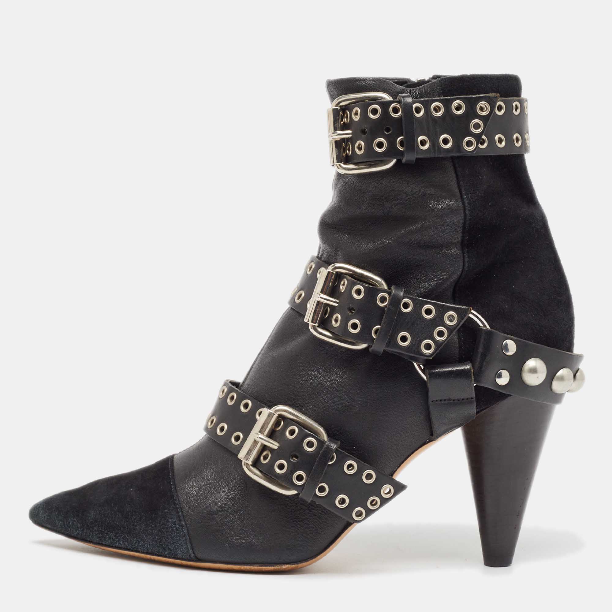 

Isabel Marant Black Suede and Leather Lysett Ankle Boots Size