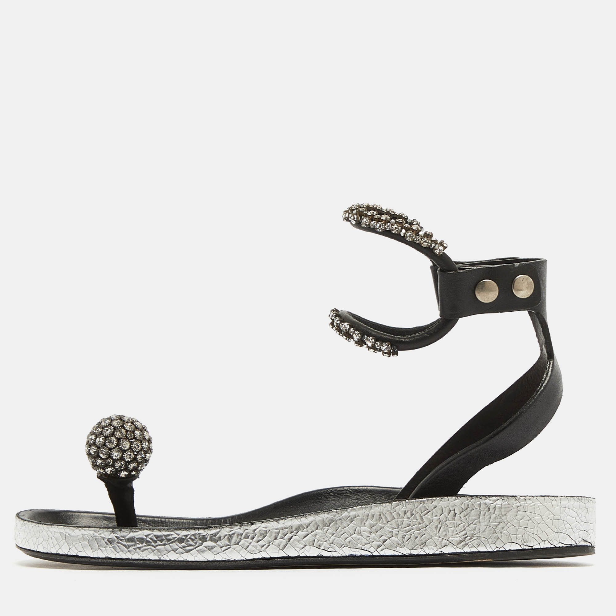 

Isabel Marant Black Leather Crystal Embellished Ecly Sandals Size