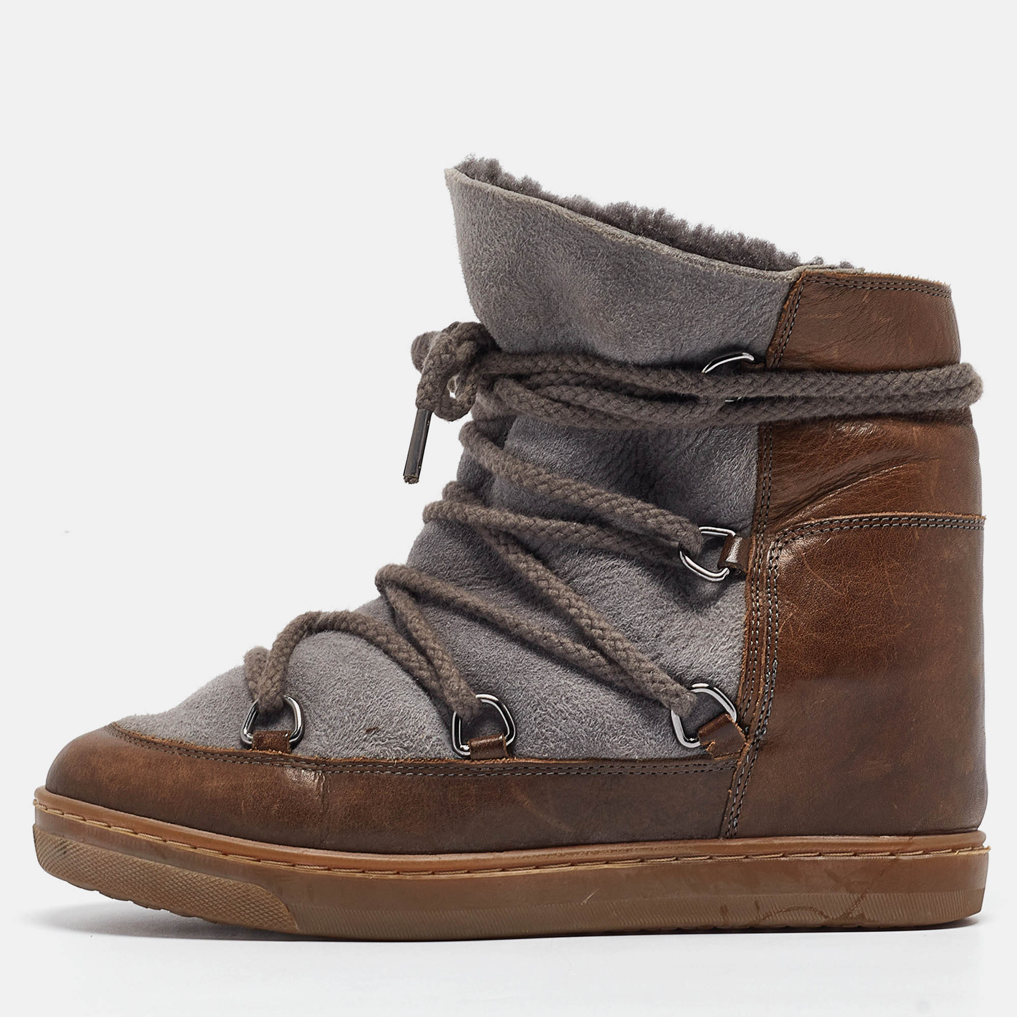 

Isabel Marant Brown/Grey Suede Leather Nowels Wedge Ankle Boots Size
