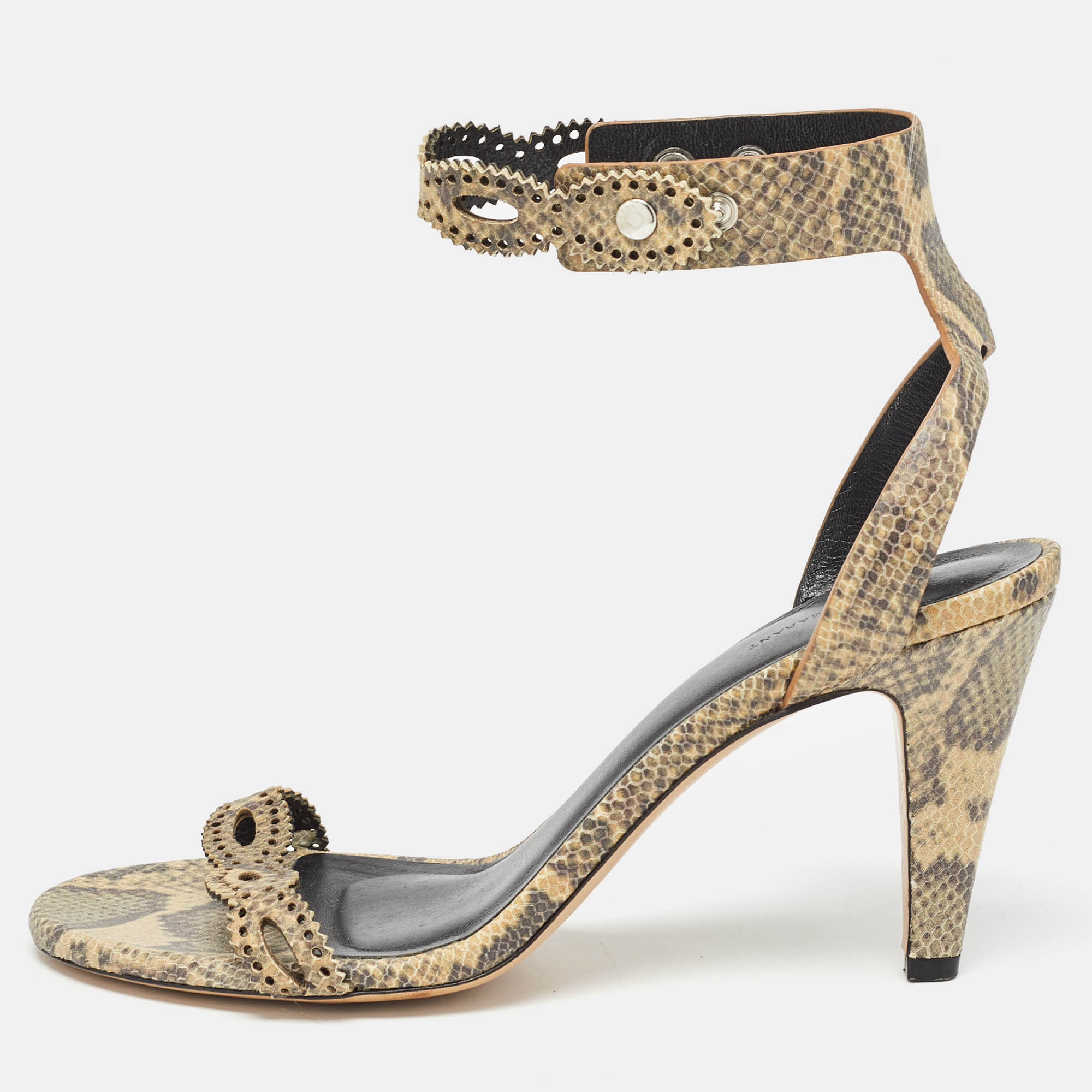 

Isabel Marant Green/Beige Snakeskin Embossed Leather Ankle Strap Sandals Size