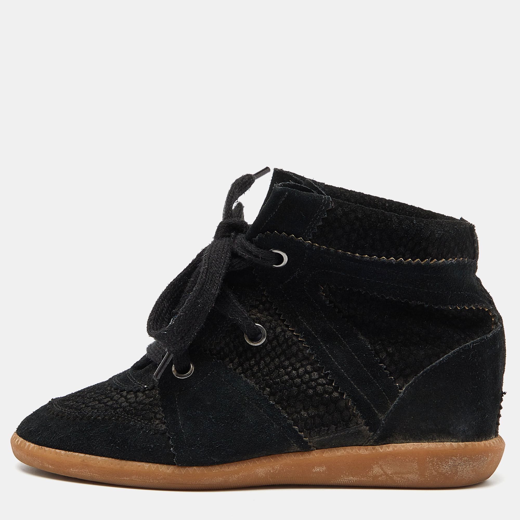 

Isabel Marant Black Perforated Suede Wedge Sneakers Size