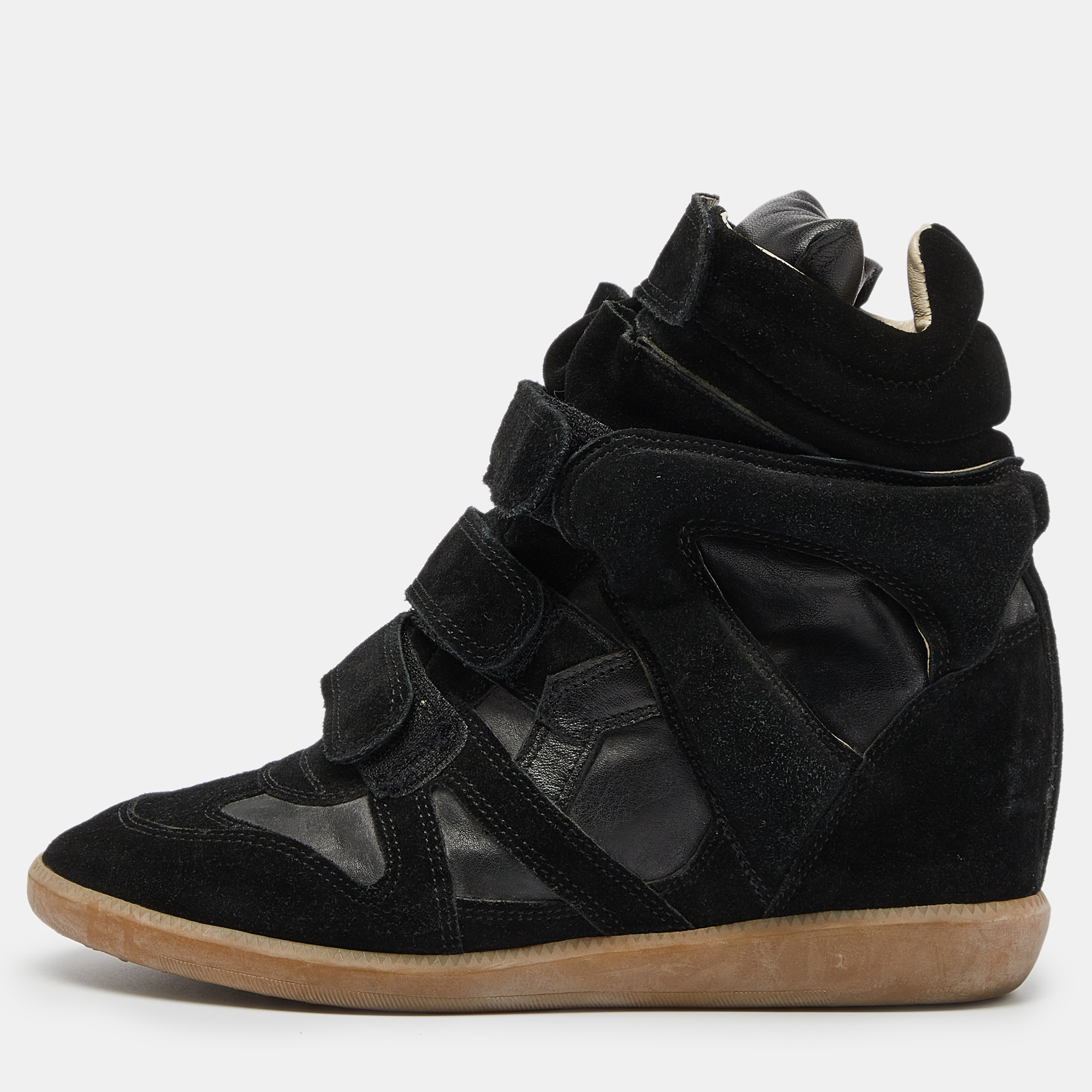 

Isabel Marant Black Leather and Suede Over Basket Wedge High Top Sneakers Size