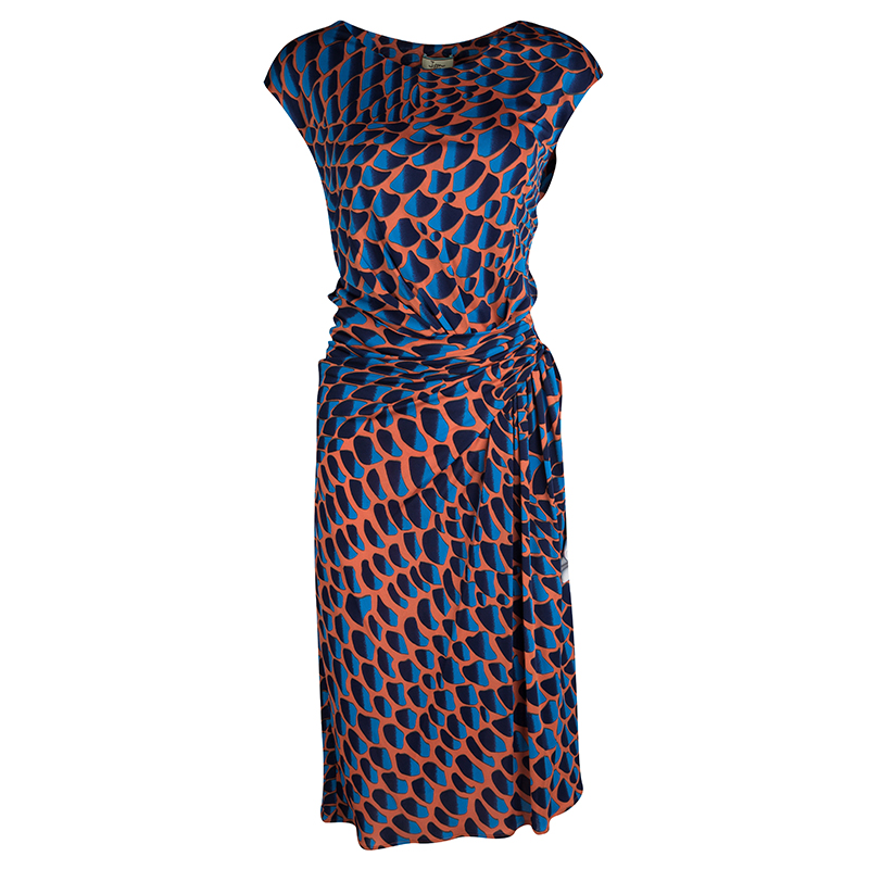 Issa Multicolour Printed Draped Sunset Jersey Dress L