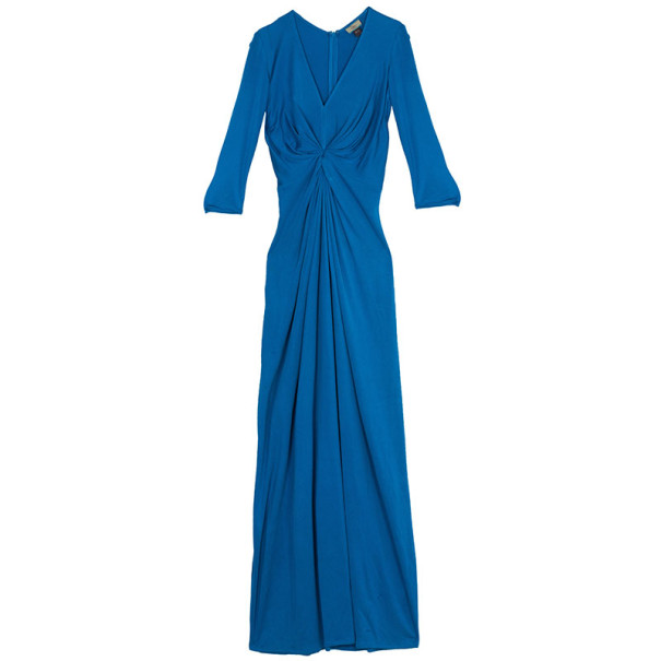 Pre Owned Issa Blue Silk Jersey Draped Maxi Dress S