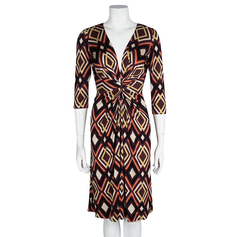 

Issa Multicolor Geometric Printed Silk Jersey Draped Front Dress S