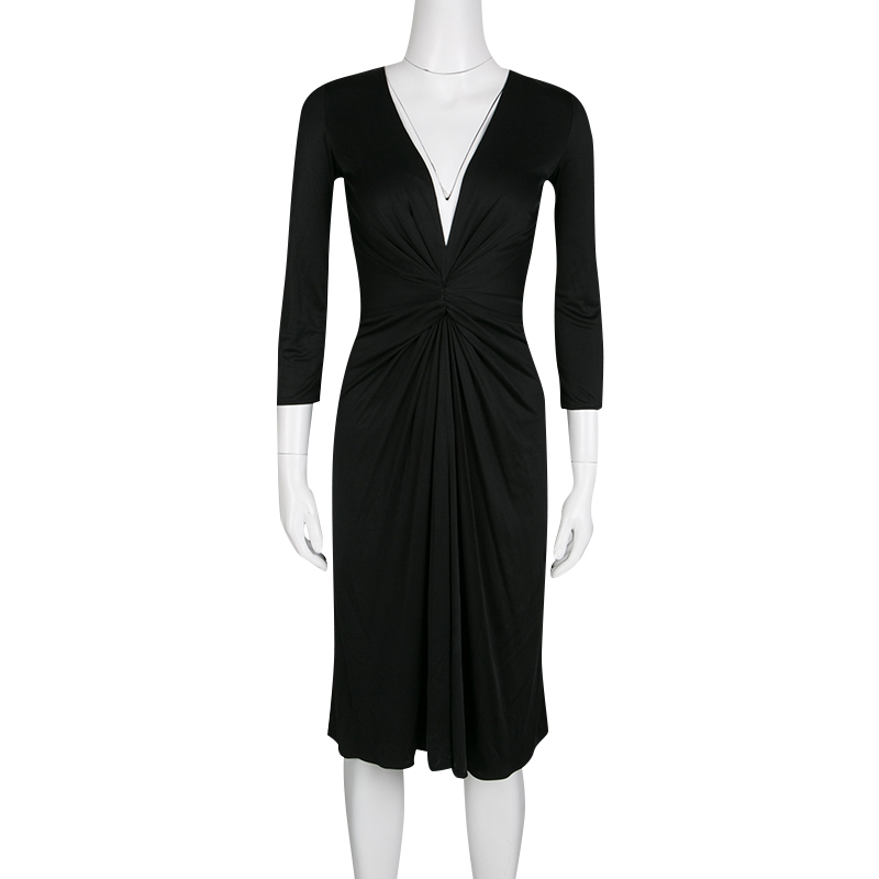

Issa Black Gathered Waist Long Sleeve Silk Jersey Dress