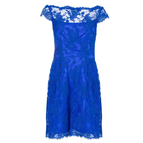 مملوكة مسبقًا Issa Cobalt Lace Off-Shoulder Dress M