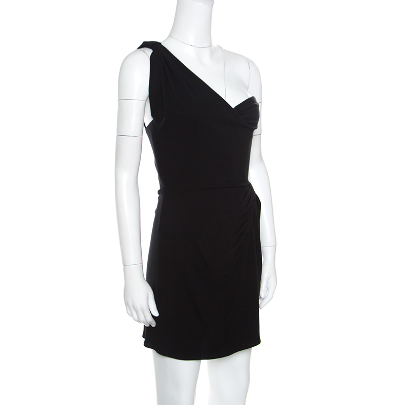 

Issa Black Silk Jersey One Shoulder Draped Mini Dress