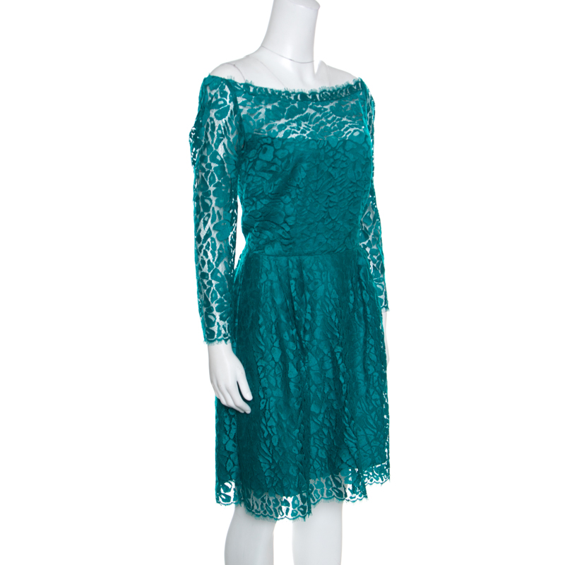 

Issa Jade Green Floral Lace Long Sleeve Sheath Dress