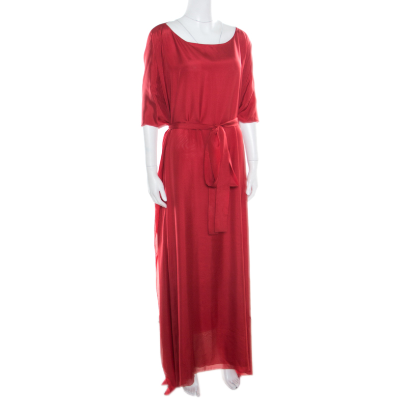 

Issa Red Silk Belted Kaftan Maxi Dress