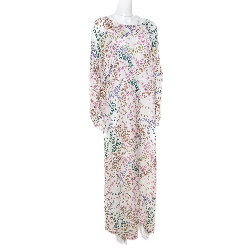 

Issa White Butterfly Printed Dolman Sleeve Kaftan Maxi Dress