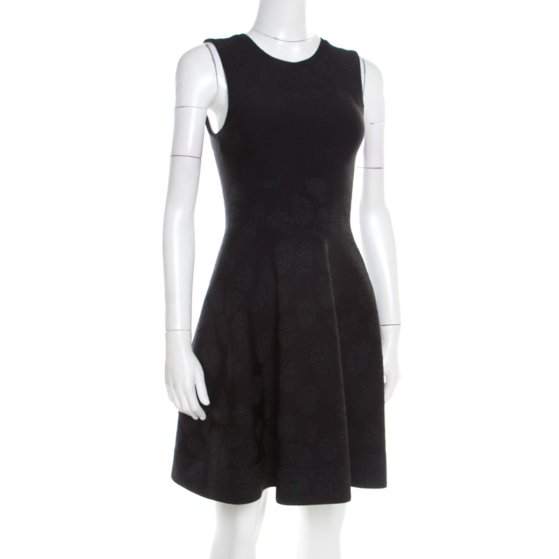 

Issa Black Stretch Lurex Jacquard Knit Fit and Flare Dress